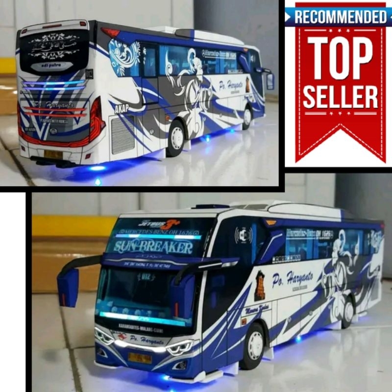 Miniatur Bus Murah Full Lampu Ukir Mirip Asli