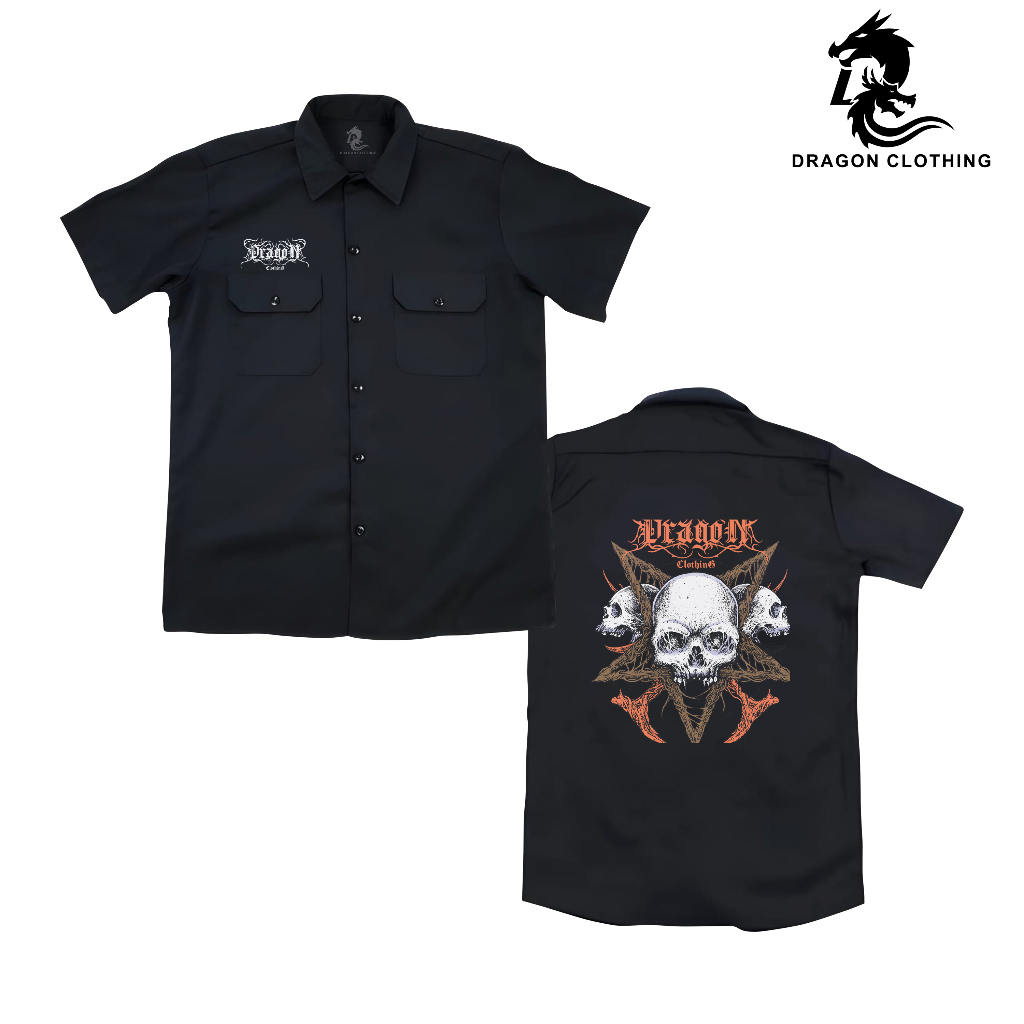 DRAGON CLOTHING KEMEJA PDH WORKSHIRT HITAM / DRAGON / Kemeja Pria Bahan Katun Premium