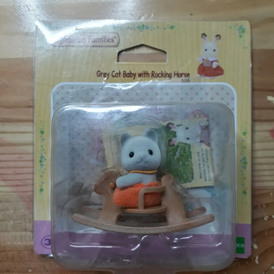 Sylvanian Families Silvanian Family Grey Cat Baby with Rocking Horse