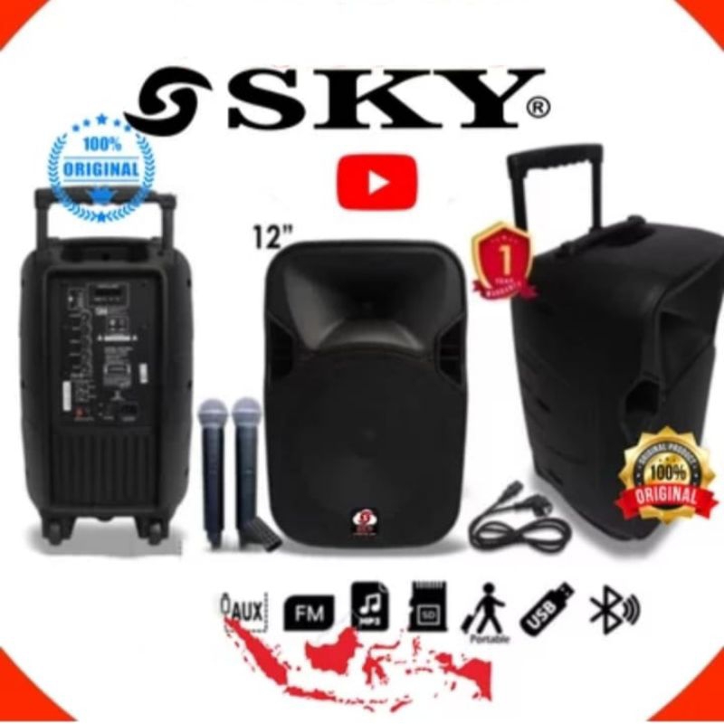 Speaker portable 12 inch skyaudio sk12Cat original dua mic wireless