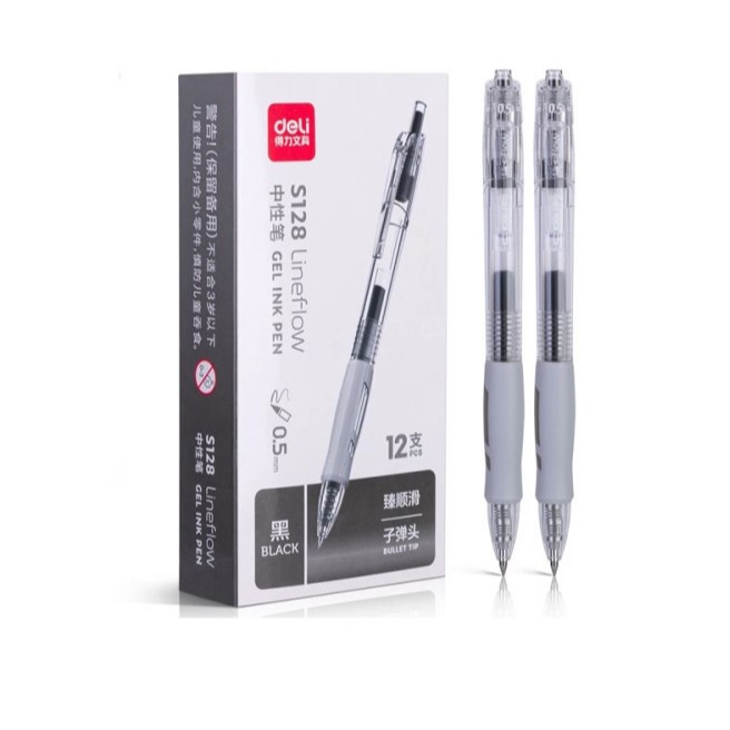 

Pulpen Jel Gel Cetek DELI 0.5 mm Fine Tip Tinta Hitam Gel Pen Bagus S-128 Smooth Writing