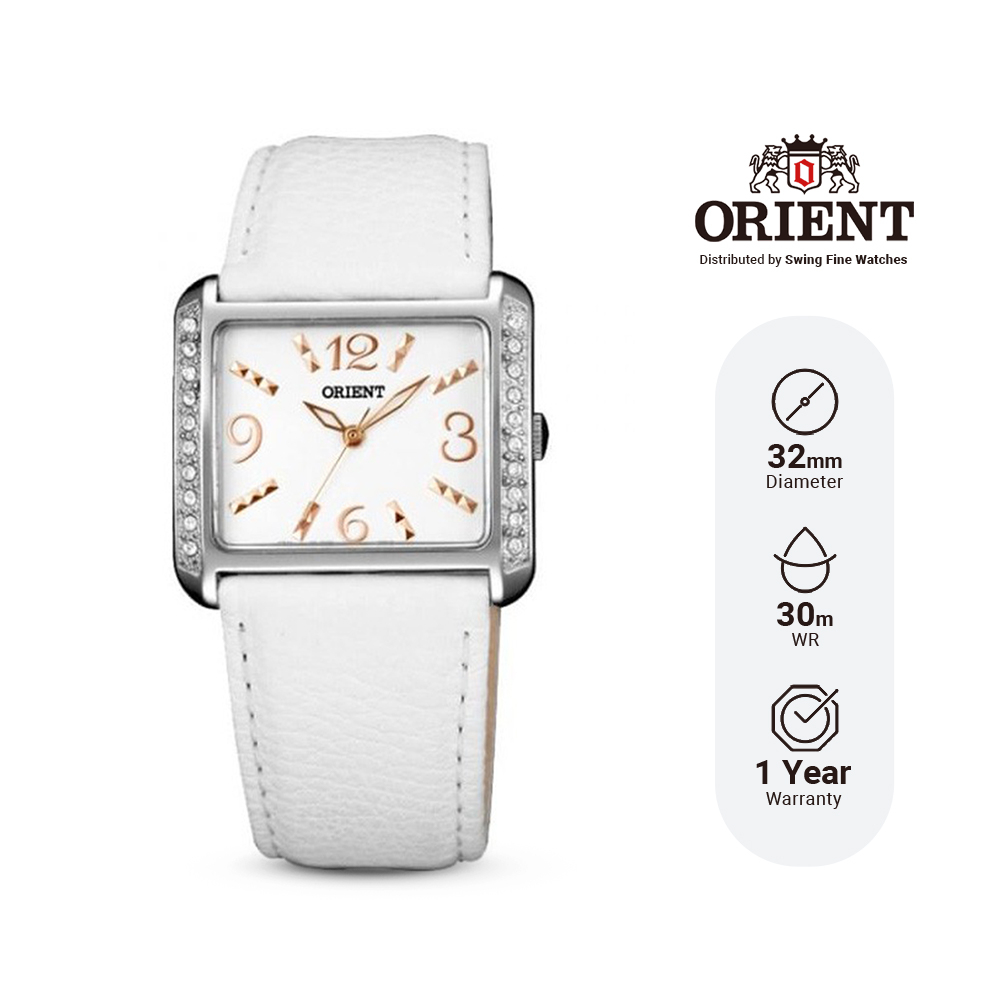 Jam Tangan Wanita Orient FQCBD004W White Leather Strap Swarovski Crystal Quartz Analog