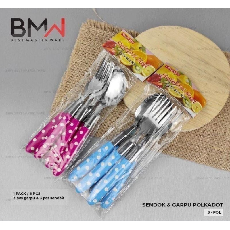 Sendok garpu polkadot set isi 6 / sendok garpu polkadot BMW