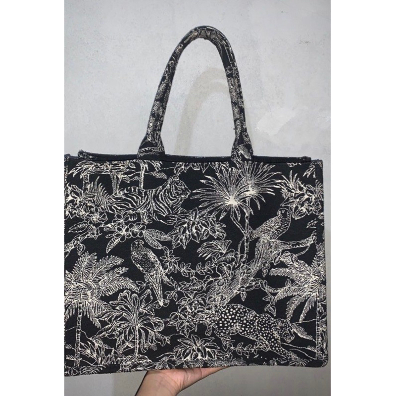 H&M Animal Canvas Black Tote Bag