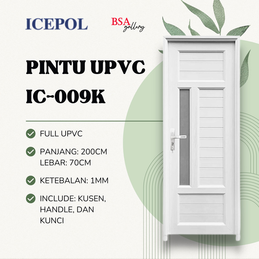 PINTU UPVC KAMAR MANDI 200X70 / PINTU UPVC + GAGANG + ENGSEL