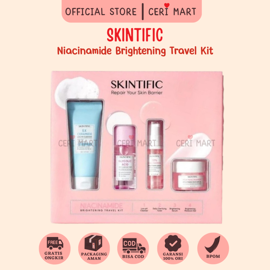 SKINTIFIC MSH NIACINAMIDE BRIGHTENING TRAVEL KIT BPOM Repair Kit Paket pink Mencerahkan  skintifik