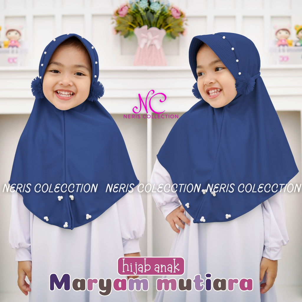 Hijab Sporty Anak Maryam Mutiara / Hijab Olahraga Muslim Anak / Bergo Sport Anak Variasi Pompom Muti