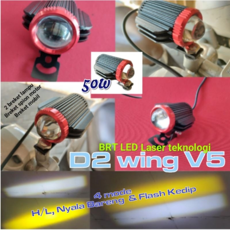 LAMPU TEMBAK LED LASER D2 V5 SAYAP PESAWAT 50W H/L BREKET SPION 4 MODUL BISA FLASH BY BRT WING MODEL