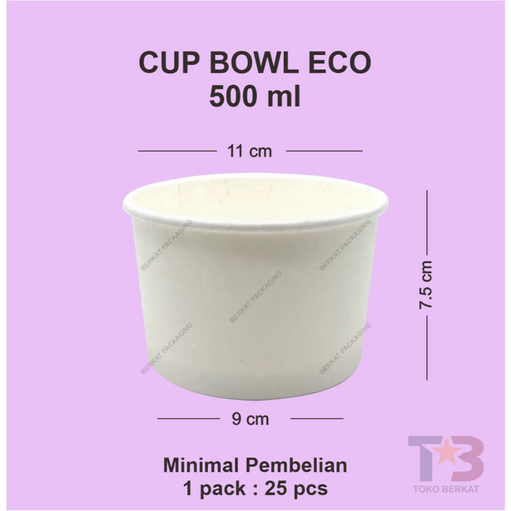 Cup Bowl 500ml 16oz ECO TANPA TUTUP / Paper Bowl 500ml 16oz/TUTUP CUP BOWL 500ML / Mangkuk Kertas/ R