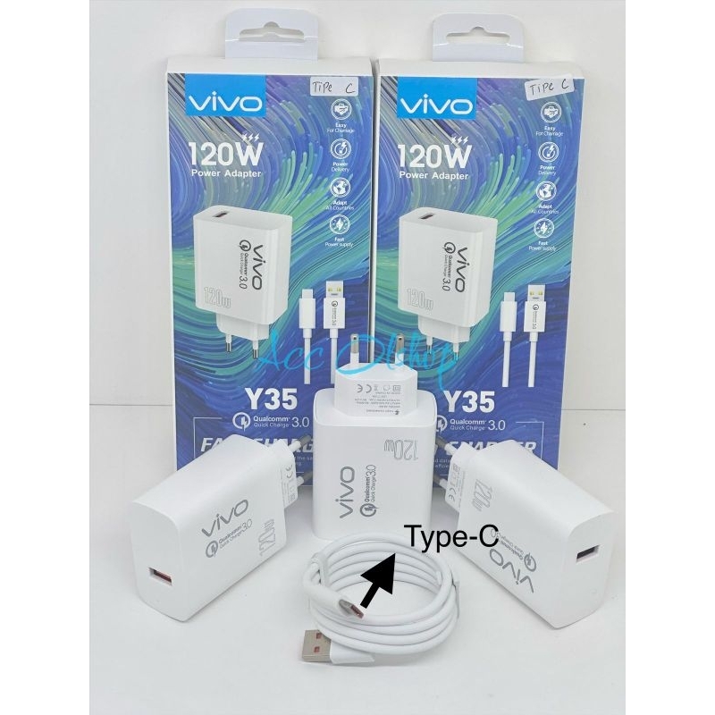 Charger Vivo Y35 120W Qualcomm 3.0 Fast Charging Micro & Type-C Ori