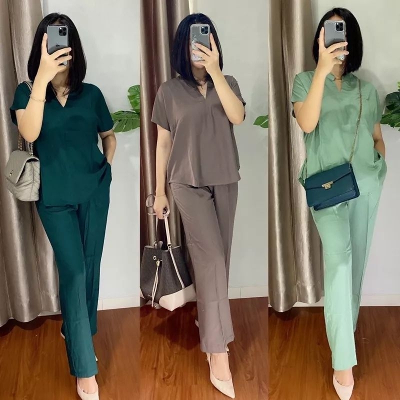 Setelan wanita polos bahan Rayon santung premium/one Set rayon jumbo/standart