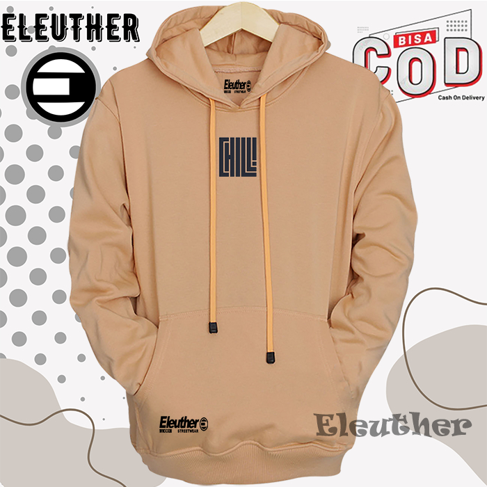 Sweater Oversize Pria Distro Eleuther Chill Hitam Sablon Warna Hoodie Coksu Hoodie Cowo Hitam Tebal 