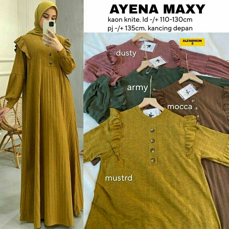 Ayena Maxy warna dusty pink army mocca mustard maxi dress cewe bahan Kaos knite import ukuran big si