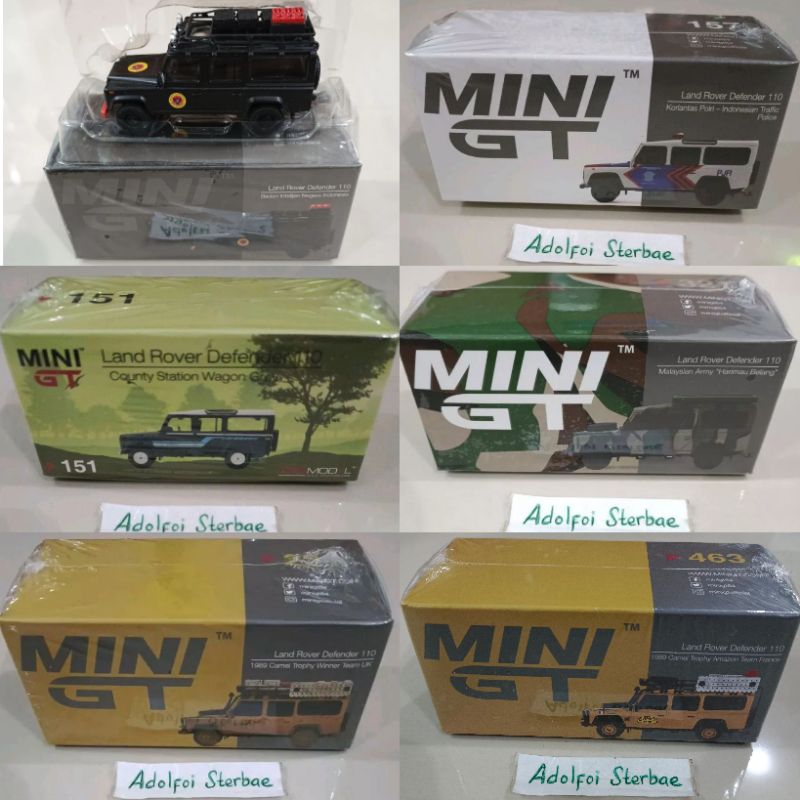 mini gt land rover defender 110 1989 camel trophy winner team UK malaysian army harimau belang korla