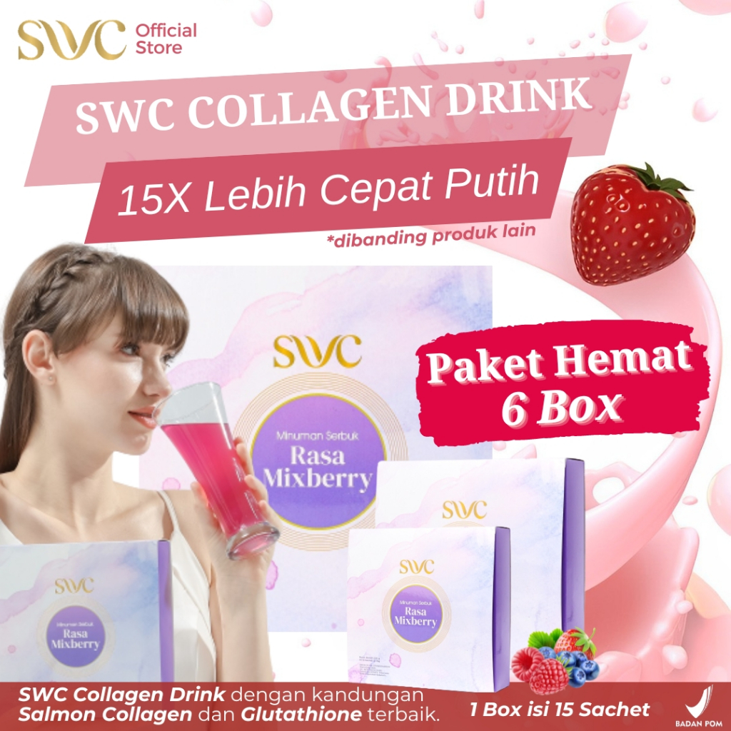 PAKET HEMAT 6 | SWC Collagen Drink | Extra Glutathione With Collagen New Formula 15x Memutihkan - Su