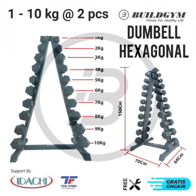 Dumbell Set Fix HEXAGONAL 1 - 10 kg + Rack