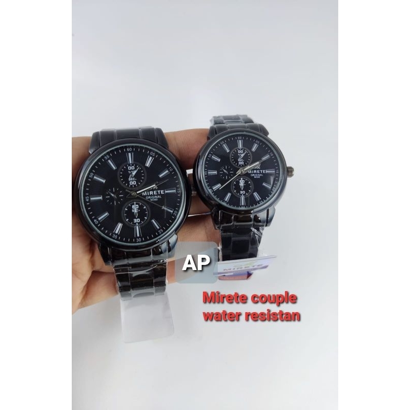 JAM TANGAN MIRETE ORIGINAL COUPLE RANTAI BLACK