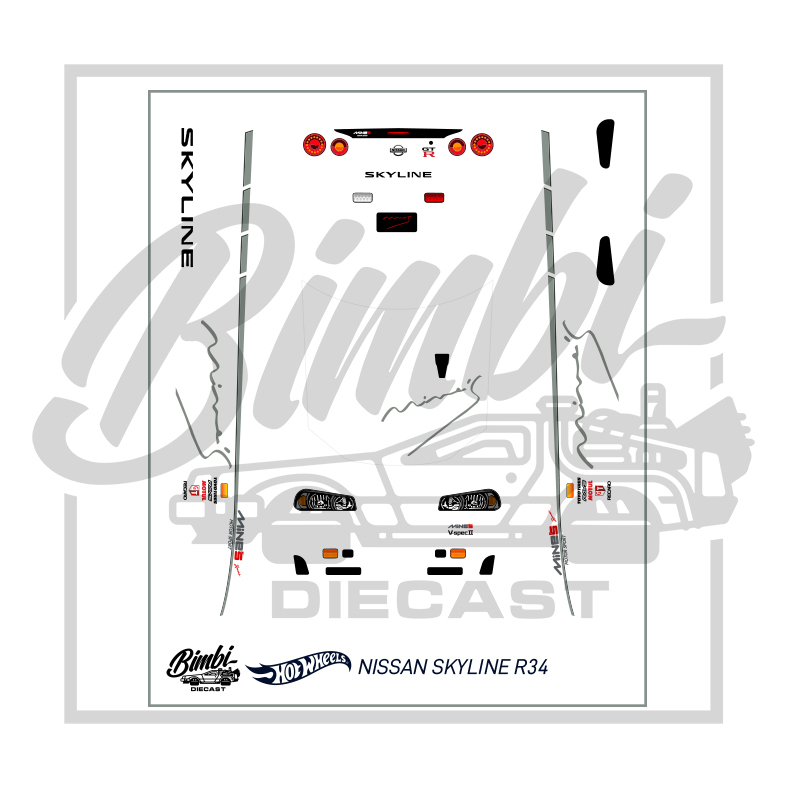 Decal Nissan Skyline R34 Hotwheels Mine Transparan