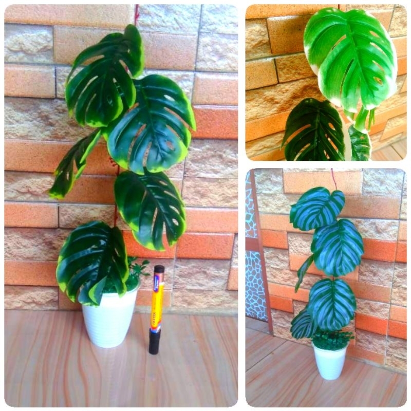 Monstera rambat ranting bunga hias artificial imitasi palsu plastik