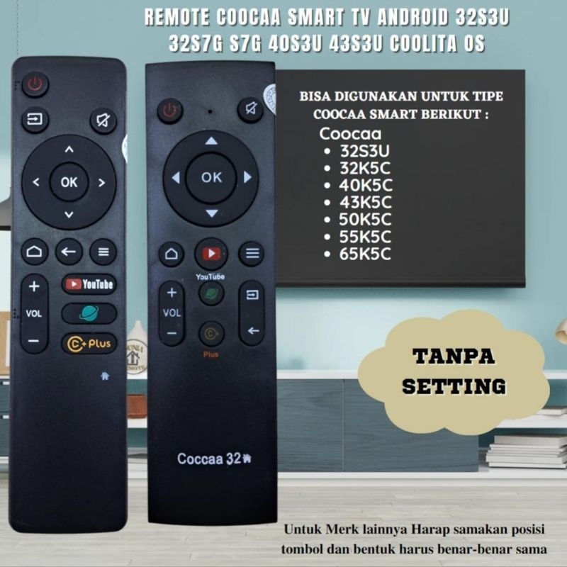 Remote Tv CooCaa Smart TV LED COOCAA ANDROID 32S3U  Remot