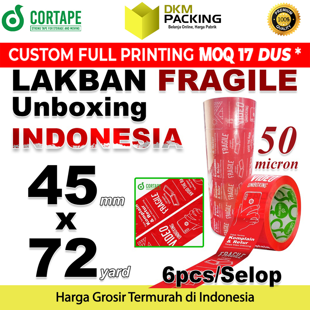 

Lakban FRAGILE UNBOXING INDONESIA 45mm JANGAN DIBANTING HANDLE WITH CARE Make your Video SELOP