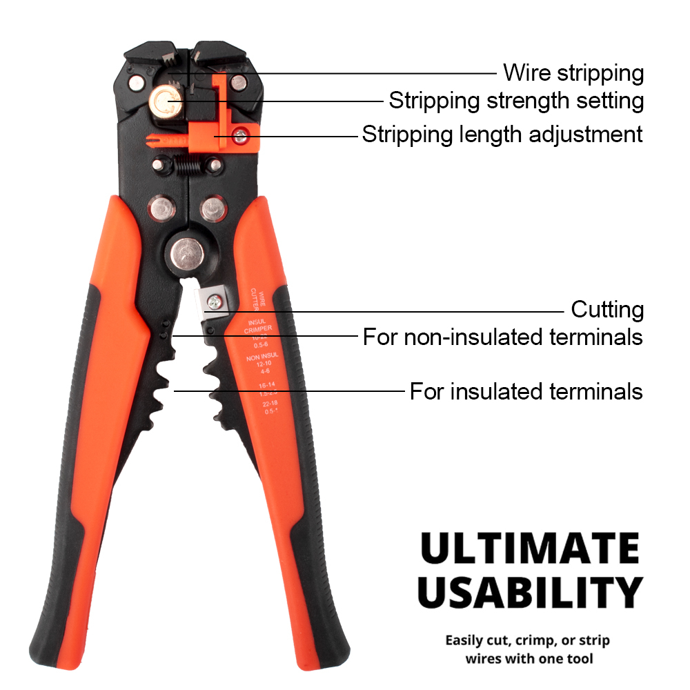 JLD Tang Crimping Tool 10-24 AWG (0.2~6.0mm²) Automatic Wire Stripper Crimper Wire Cuter Pliers Tang Krimping Tools Alat Pengupas Kawat