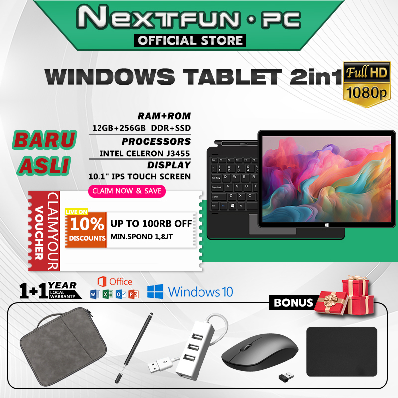 [Baru dan Asli]  10 inch laptop 2-in-1 suitable for students Office 12GB RAM+256GB SSD 1920*1200 Ful