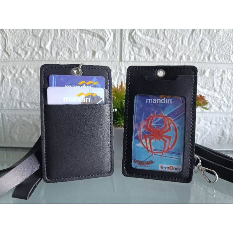

Id card holder kulit Hitam PREMIUM/ Coklat PU LANYARD NAME TAG (bisa custom nama/logo)