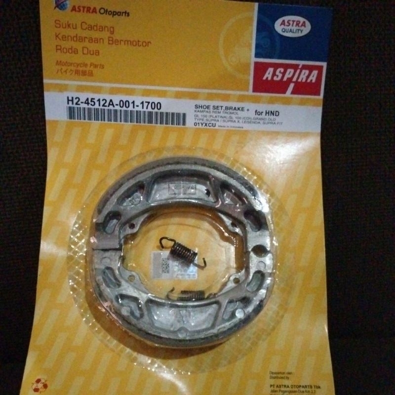 ASPIRA Kampas Rem Pirodo Belakang/Depan Tromol ASTREA GRAND PRIMA SUPRA WIN GL 100 C SERIES KARISMA 