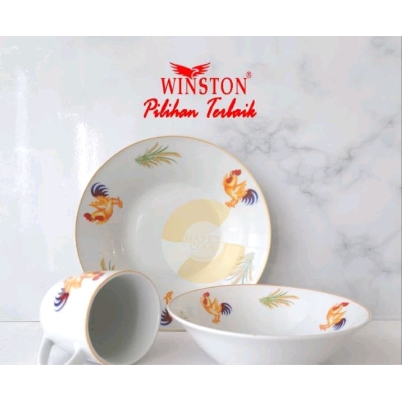 WINSTON 3pcs Set Paket Piring Mangkok Mug Ayam Padi | Paket Hemat 3pcs