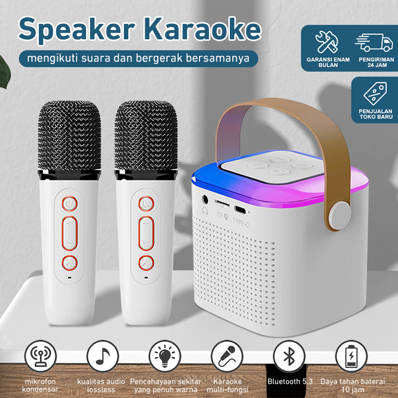 Speaker bluetooth 2Mic 1 set karaoke speaker ktv Cute Wireless Lucu Portabel Luar Ruangan Speaker Ni