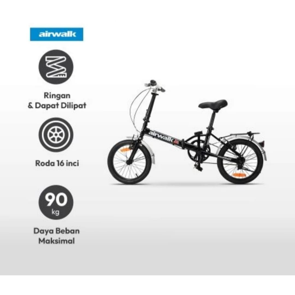 Preloved Ace - Airwalk Jedi Sepeda Lipat 16 Inci 1-Speed - Hitam Perlengkapan Olahraga Folding Bike 