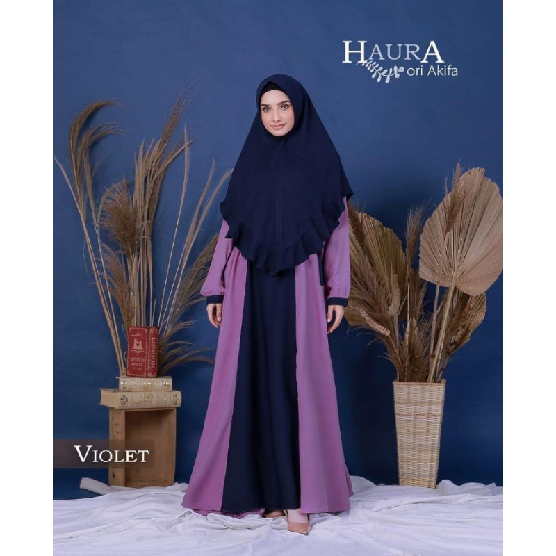 Gamis set polos kombinasi haura by akifa