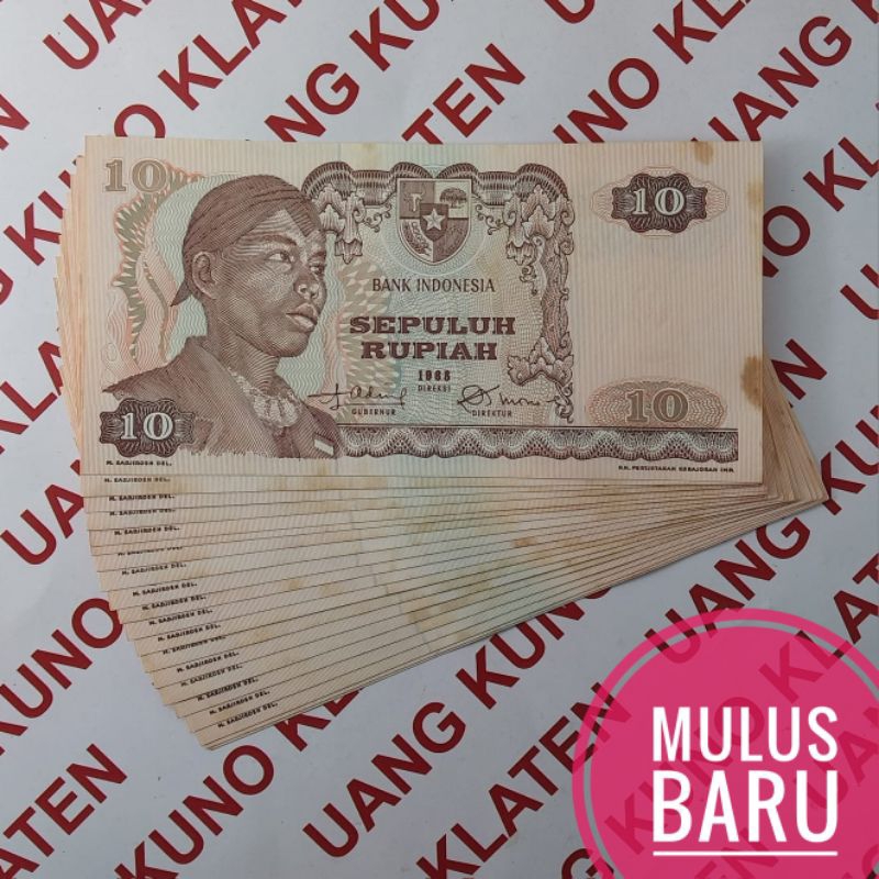 Gress Mulus Asli 10 Rupiah Sudirman tahun 1968 seri jendral Soedirman dirman uang Rp kertas kuno duit jadul lawas lama Indonesia Original AUNC
