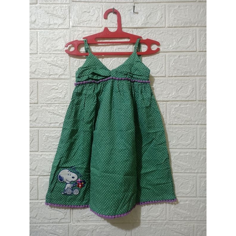PRELOVED DRESS SNOPPY / DRESS GAUN ANAK PEREMPUAN WARNA HIJAU