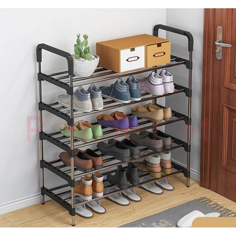 RAK SEPATU 5 SUSUN bambu stainless Ready Makassar