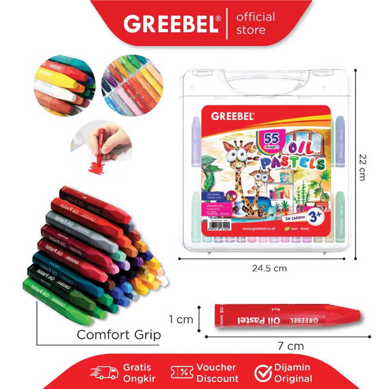 

GREEBEL Crayon Krayon Kids Oil Pastel 55 Warna (55C) tdk berdebu cerah utk anak sekolah art& tdk beracun