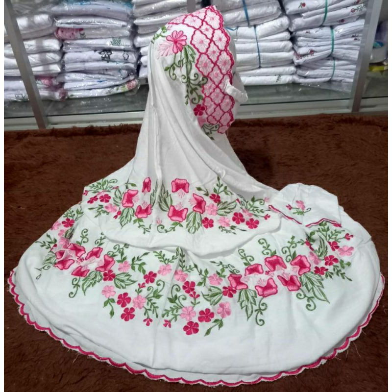 MUKENA RAYON PUTIH Bordir Tebal