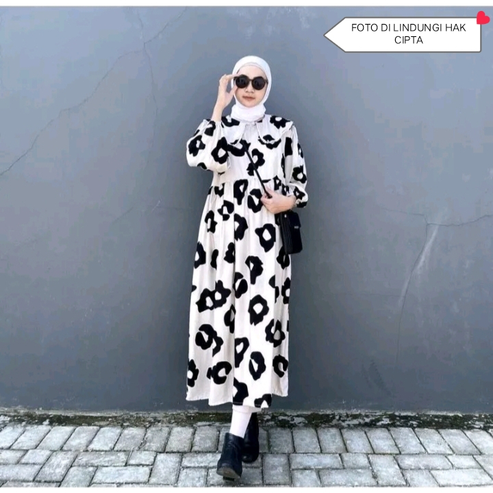 MIDI DRESS SNOWWHITE // MOTIF HITAM PUTIH // MIDI DRESS VIRAL TERABRU