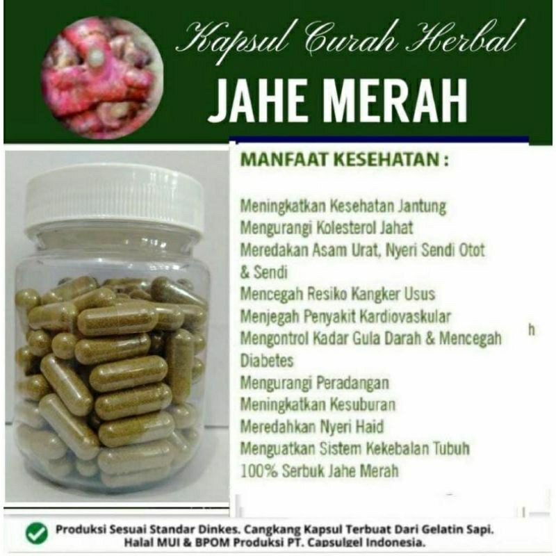 

JAHE MERAH 100 KAPSUL OBAT HERBAL TERBAIK (PREMIUM QUALITY)