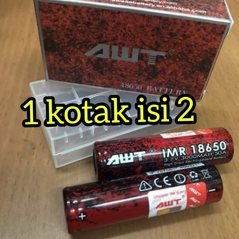 cahjer AWT satu paket sama baterai AWT RED BLACK 18650 3000Mah 50A 3.7V 1 ds isi 2 jadi udah sepasang