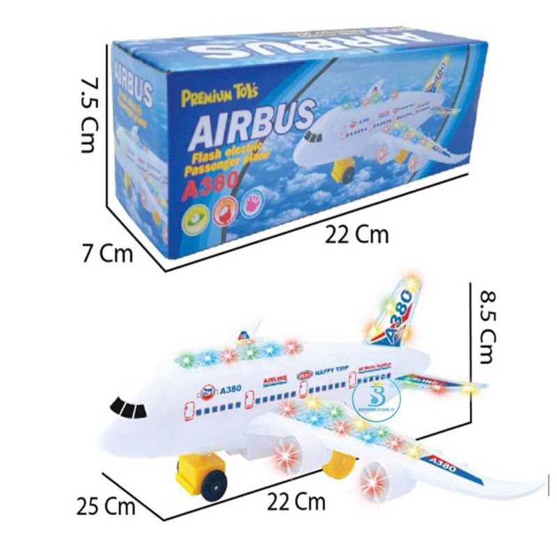 Mainan Anak Pesawat Airbus A380 Miniatur Pesawat Lampu Bump And Go 17598