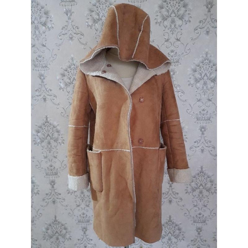SUEDE LONG COAT IMPORT/COAT WINTER/SUEDE BULU SERPHA/SUEDE HOODIE LONG