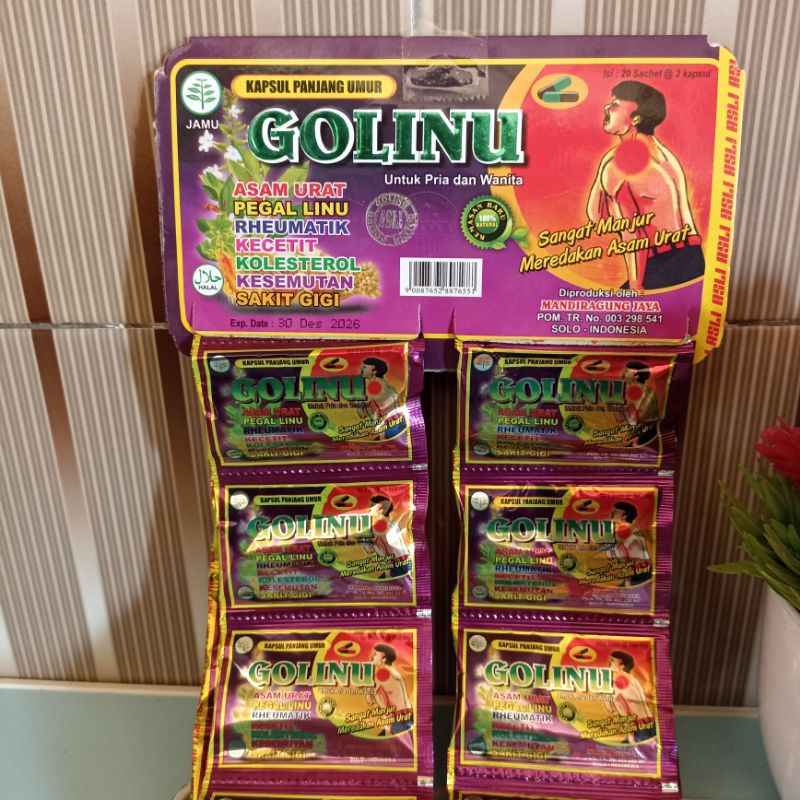 

(KONTEN 1/2 HANGER / ISI 10 SACHET) KAPSUL GOLINU OBAT ASAM URAT OBAT RHEUMATIK