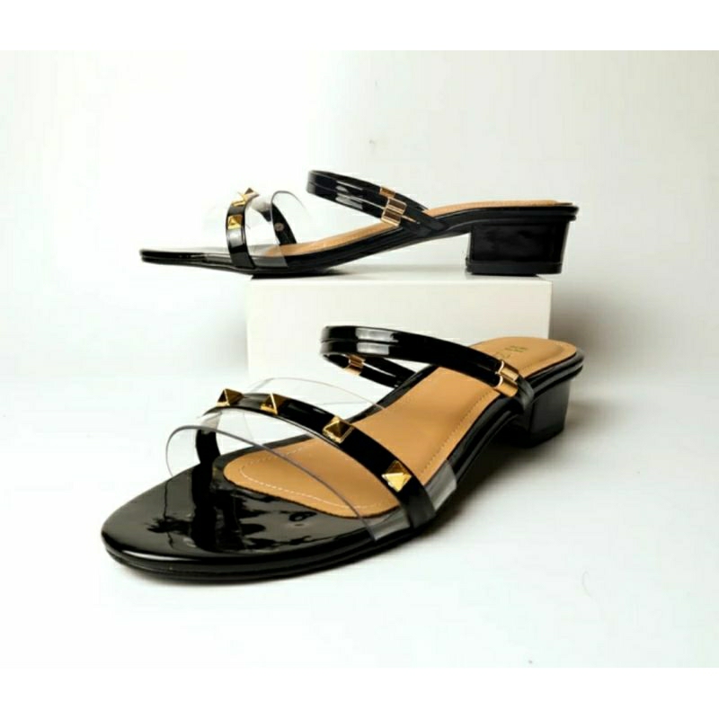 Sandal BIG SIZE Wanita 41-42-43-44-45 Sendal Tali Hak 3cm Kulit Size JUMBO Warna Hitam Tan Krem Original OVERSIZE