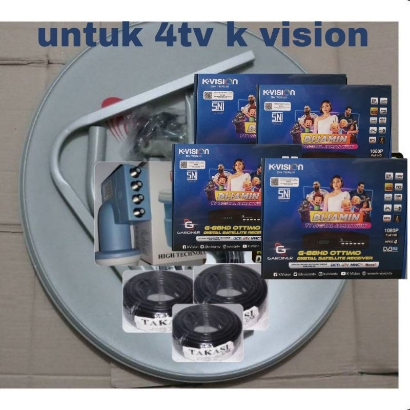 ANTENA PARABOLA 60CM K-VISION LENGKAP RECEIVER GARDINER OTTIMO UNTUK 4TV