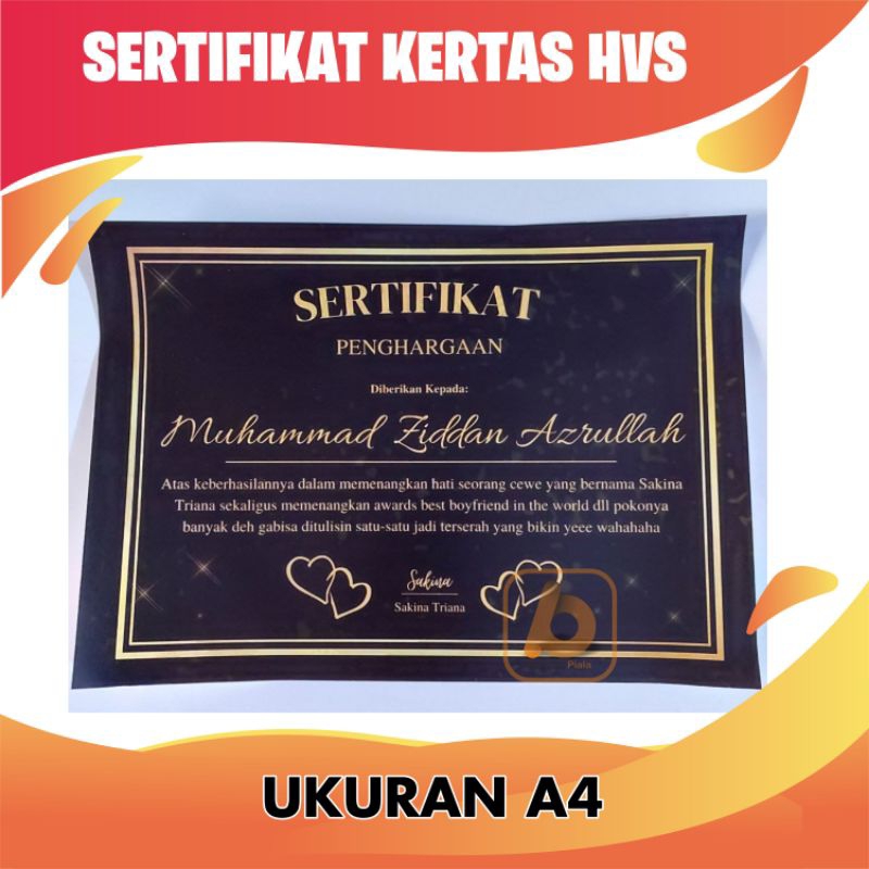 

Sertifikat/Piagam Kertas HVS A4 & Photopaper Glossy