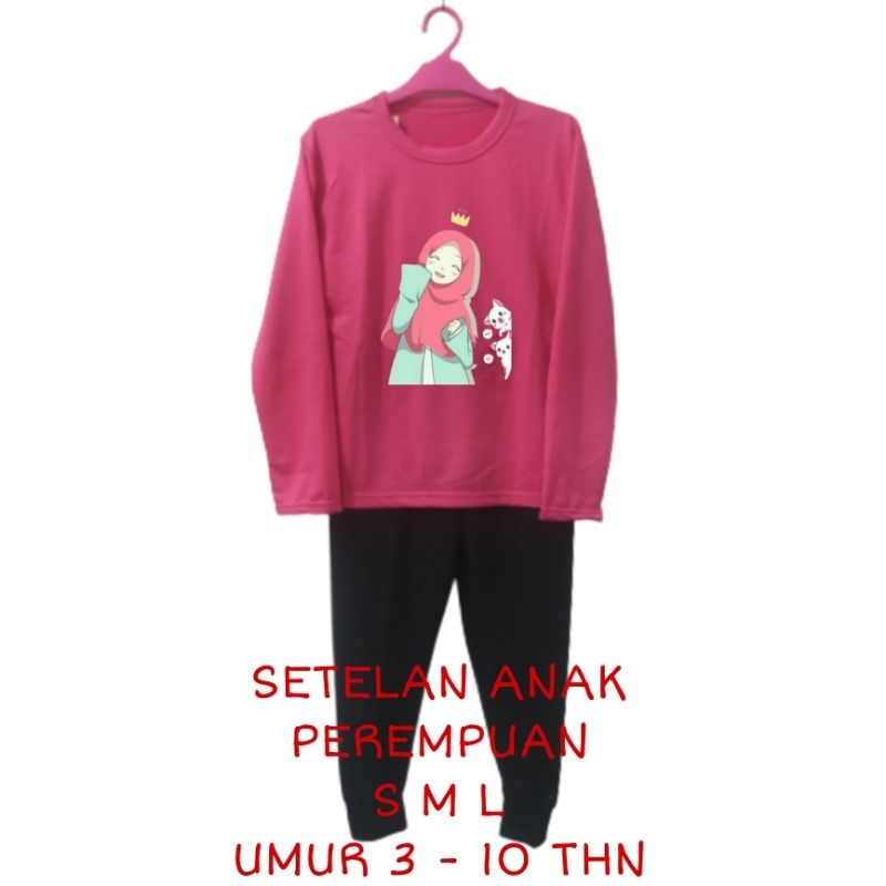 Setelan Anak Perempuan Kaos Lengan panjang dan Celana panjang Terbaru 2022 Stelan Sweater Baju Tidur Santai Anak Cewek Kekinian Murah Korea Style Size S 4 5 6 Tahun M 7 8 Tahun L 9 10 Tahun Boneka Hijab