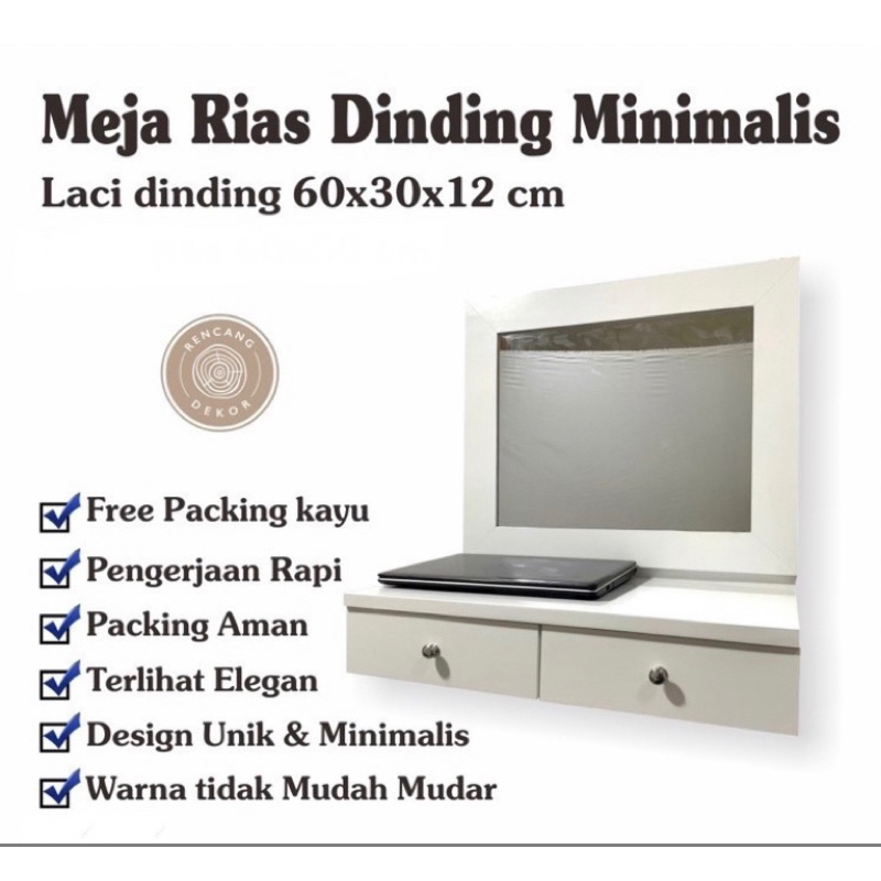 Meja Rias Gantung Dinding Minimalis | Meja rias Dinding | Free Packing Kayu