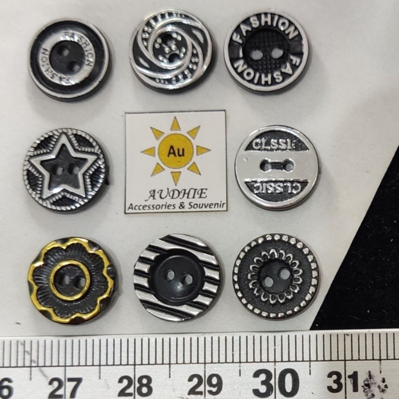 (HITAM 12pcs) Kancing Baju. Kancing Hem Motif 13mm x 2 lubang